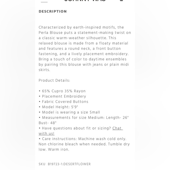 Johnny Was Perla Blouse Desert Flower - NWT -  ‘23 Spring Line - Coral Peach - Picture 9 of 11